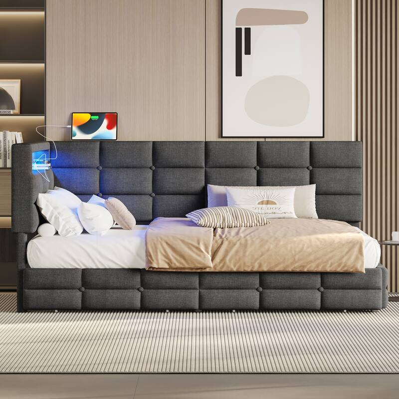 Upholstered Twin Size Daybed with Storage - Grey