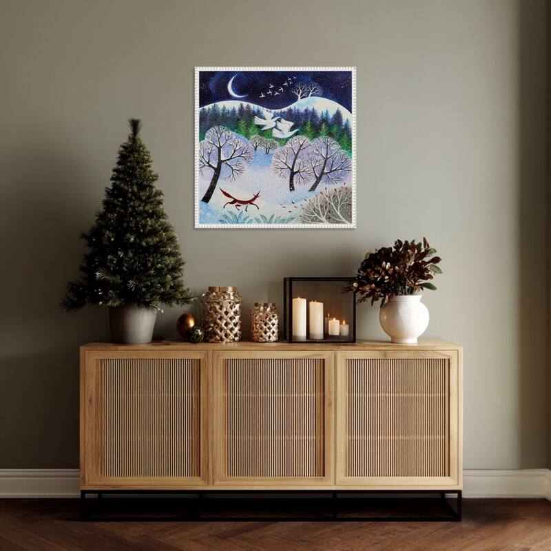 Cool Fox by Lisa Graa Jensen (22 x 22 in.), Framed Canvas Wall Art Print - Sylvie Beaded White