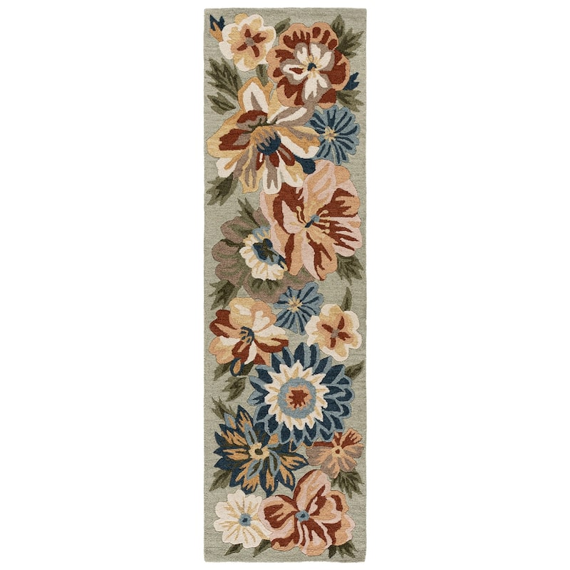 SAFAVIEH Handmade Jardin Androula Floral Wool Rug - 2'3" x 8' Runner - Sage/Blue