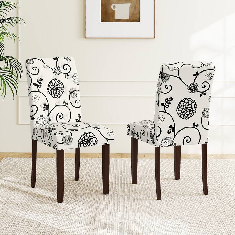 Stylish Upholstered Parson Dining Chair Set with Tufted Back Rubber Wood Legs and Soft Fabric Seat - 18" x 24" x 37"