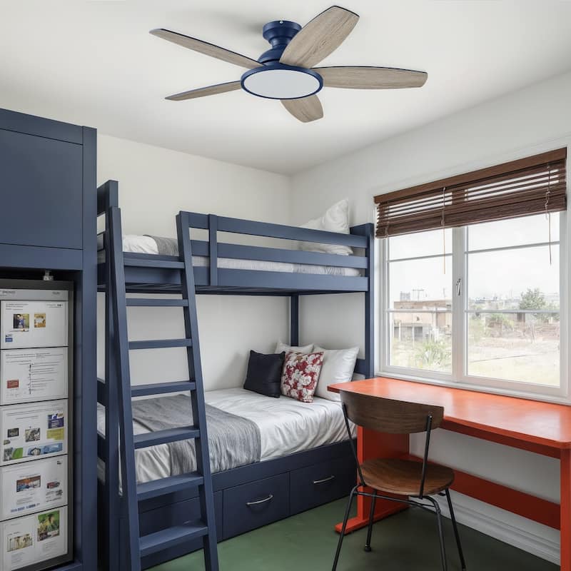 5 - Blade Low Profile Flush Mount Modern Ceiling Fan with LED Light and Remote