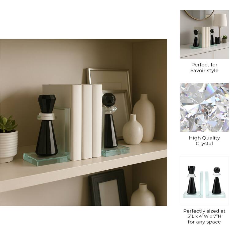 Modern Crystal Glass Chess Piece Inspired Bookends - Set of 2, 7", Clear - 7.0"