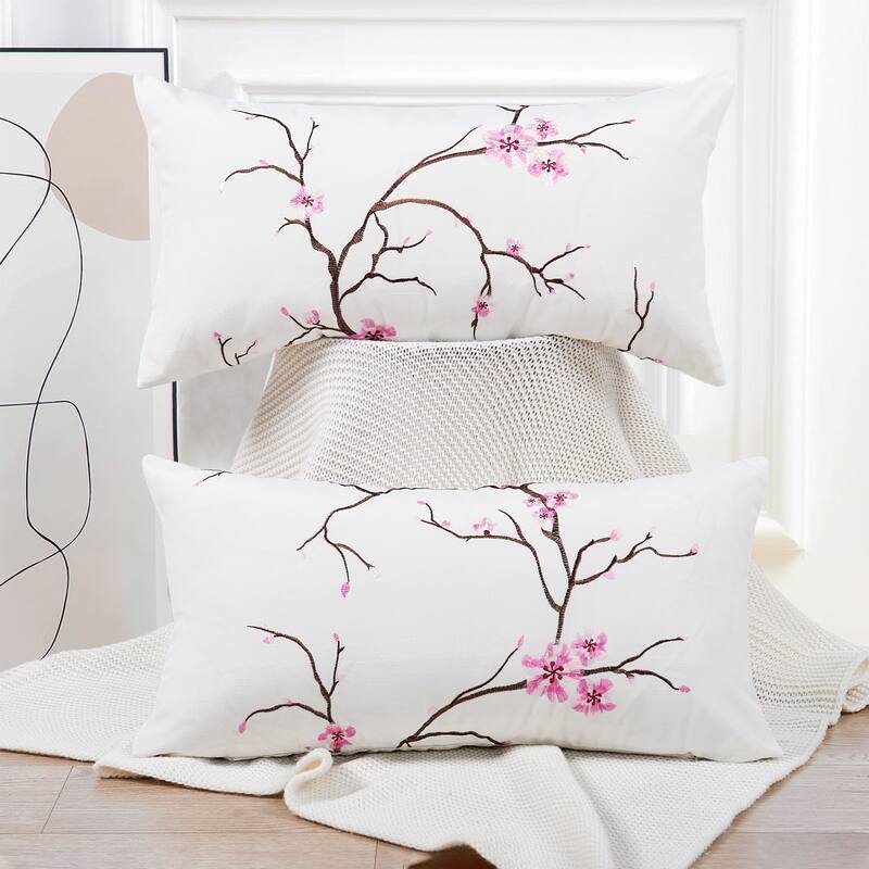 Embroidery Canvas Pillow Shell 2 Piece Set, Cherry Blossom, NO INSERT
