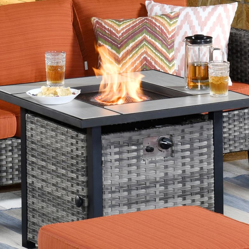 OVIOS 6-piece Patio Outdoor Wicker Conversation Set With 30" Fire Pit