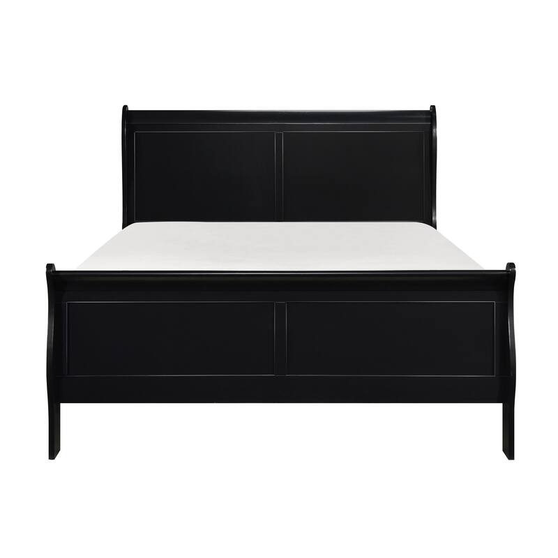 Traditional Full Size Wooden Bed with Louis Philippe Styling, Black Finish