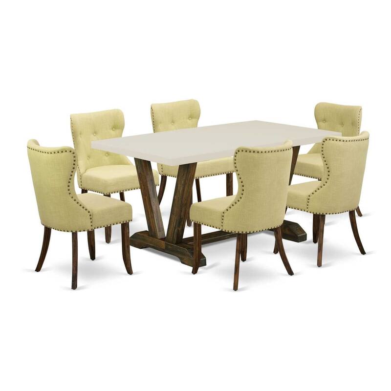 HomeStock 7-Piece Natural Oak Finish Solid Wood Top Dining Table with 6 Parson-Chairs