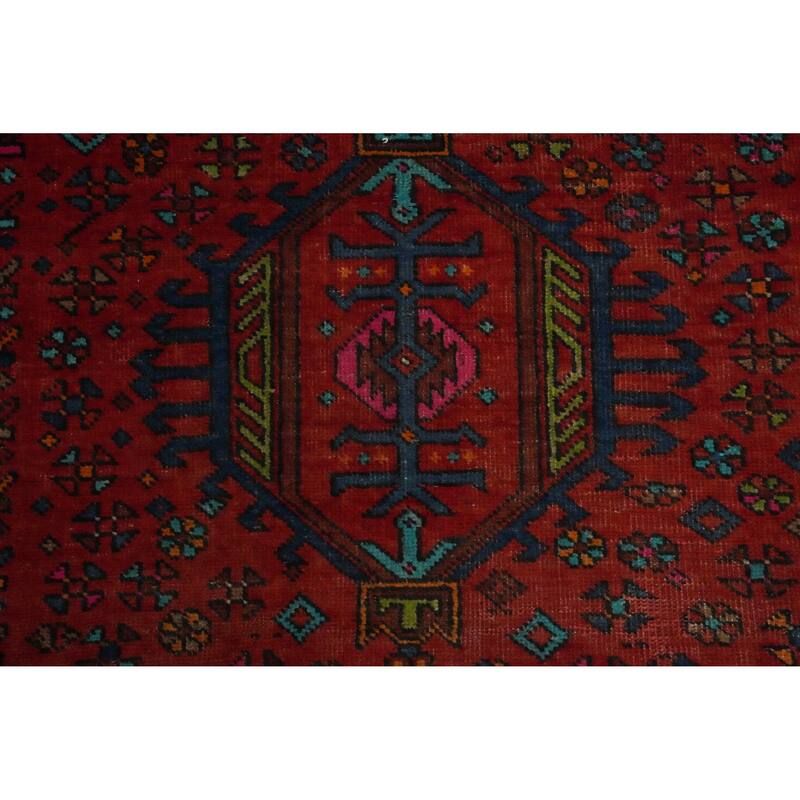 Hand Knotted Oriental 100% Wool Carpet Traditional Geometric Red Heriz Runner Rug - 11' 2'' X 3' 10''