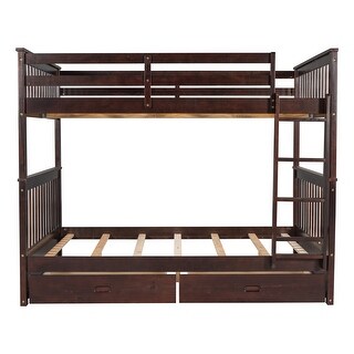 Full Over Full Wood Bunk Bed with Build-In Ladder,Storage Drawers Under-Bed