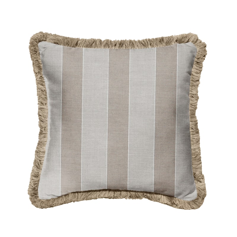Sunbrella Range Dune and Taupe Fringe Indoor/ Outdoor Pillow - 18 in x 18 in