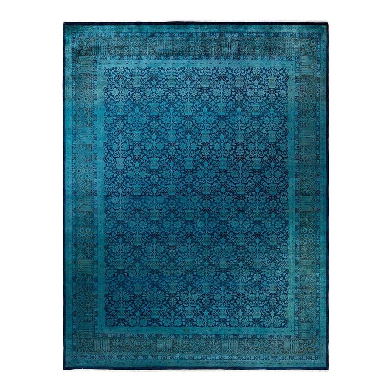 Overton Hand Knotted Wool Vintage Inspired Modern Contemporary Overdyed Blue Area Rug - 9' 2" x 11' 10"