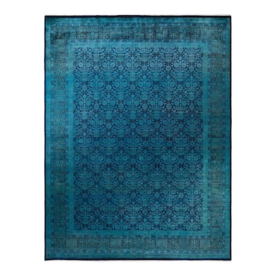 Overton Hand Knotted Wool Vintage Inspired Modern Contemporary Overdyed Blue Area Rug - 9' 2" x 11' 10"