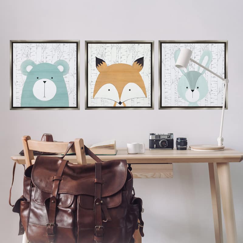 Stupell Whimsical Woodland Nursery Animals Framed Floater Canvas Wall Art Design By Kim Allen (Set of 3)