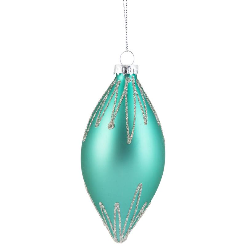 Matte Finial with Glittered Starburst Glass Christmas Ornament - 5" - Green