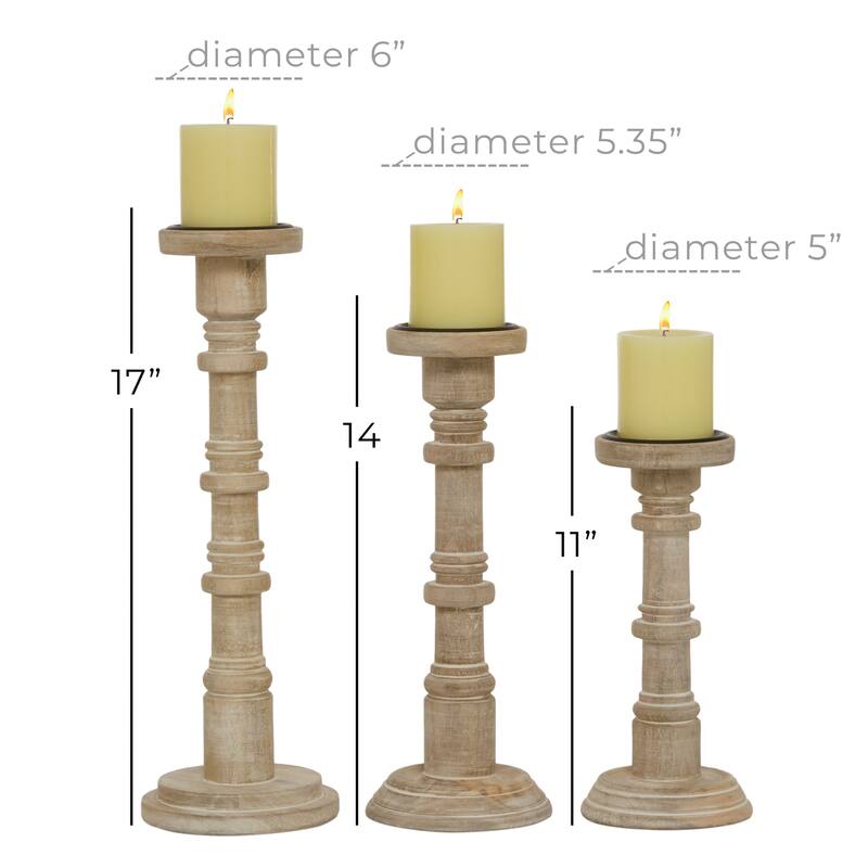 Mango Wood Candle Holder - Set of 3 Brown - Roche River Decor - 6"W x 6"L x 17"H
