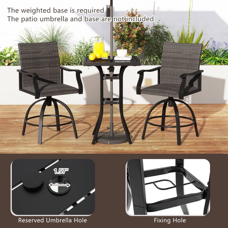 Gymax 3 PCS PE Wicker Patio Swivel Bar Set Table & Chairs w/