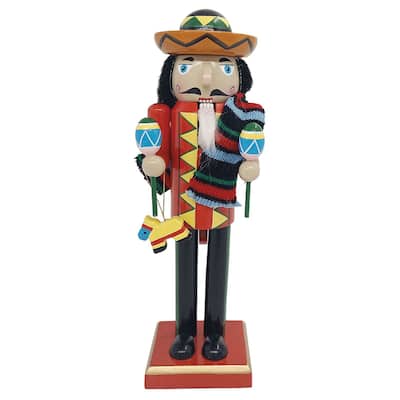 12" Red and Black Traditional Christmas Nutcracker with Hat and Maracas