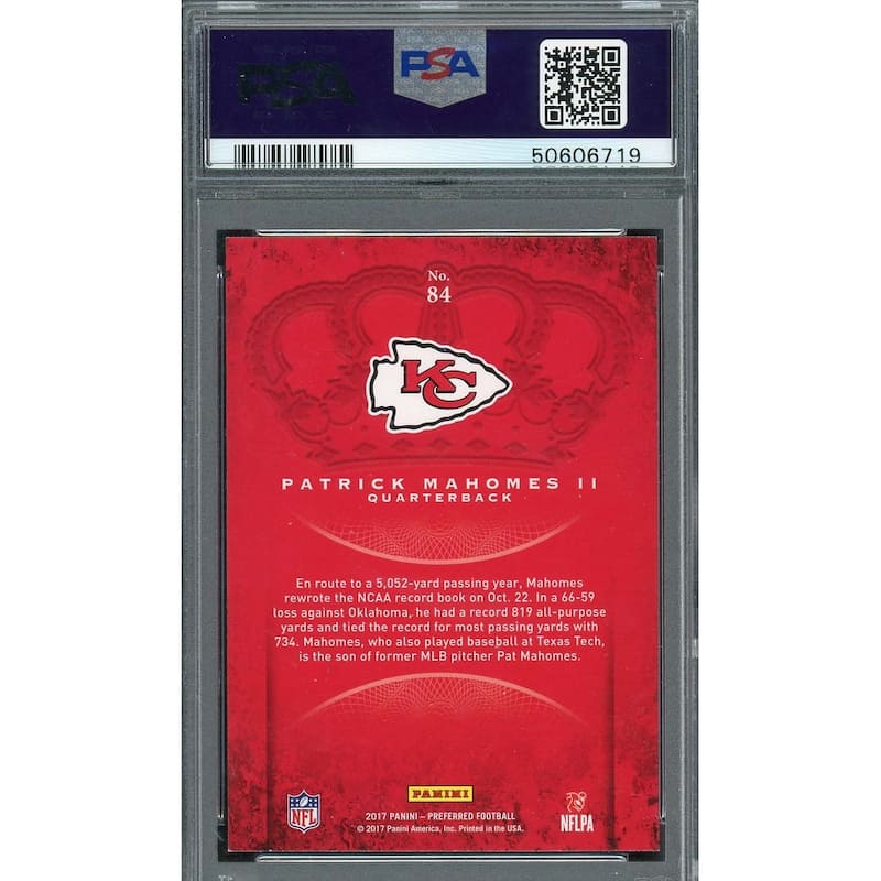 Patrick Mahomes 2017 Panini Crown Royale Football Rookie Card #84 PSA 9 - 8'6" x 11'6"