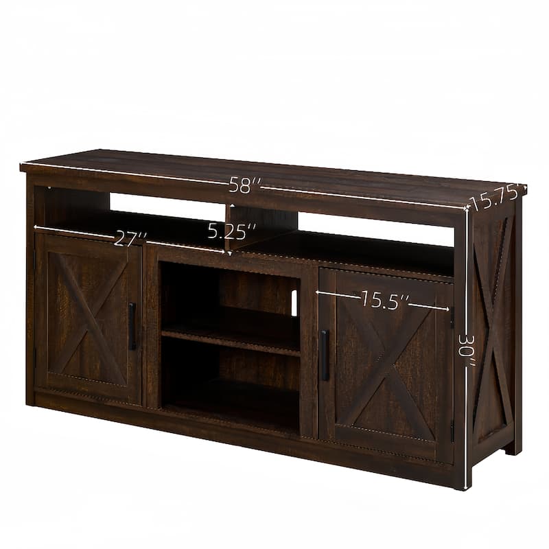 Farmhouse Barn Door TV Stand with Open and Closed Storage