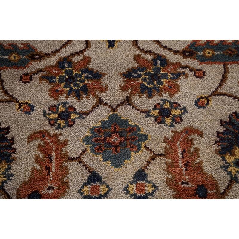 Oushak Indian Area Rug Handmade Floral Beige Wool Carpet - 4'1"x 5'11"