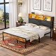 preview thumbnail 15 of 20, VECELO PU Leather Smart Bed Frame with RGB LED Lights and Bookcase Storage USB Outlet Charging Headboard No Box Spring Brown - Full