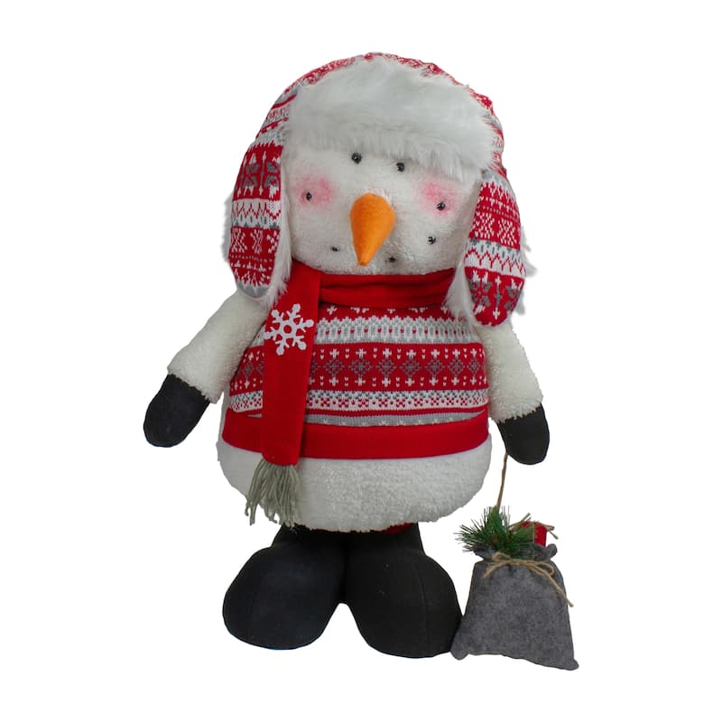 33-Inch Red White and Gray Plush Christmas Snowman with Telescopic Legs - 33"