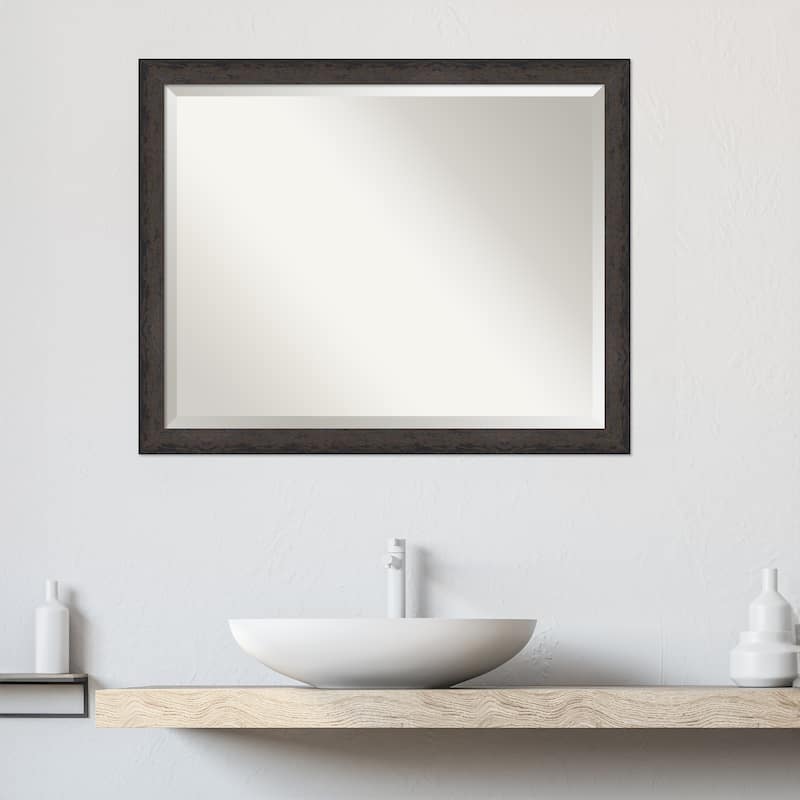 Dappled Narrow Beveled Wood Framed Bathroom Vanity Wall Mirror