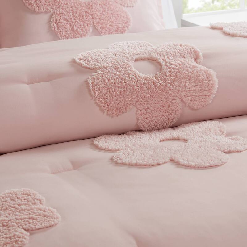 Intelligent Design Kids Gracie Floral Reversible Tufted Chenille Comforter Set with Flower Throw Pillow