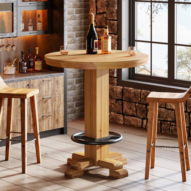 Solid Wood Bar Table, Round Bistro Pub Table, Pub Bistro Living Room Home Bar Unit