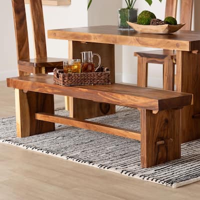 Biyu Suar Wood Dining Bench - Handcrafted Solid Wood Bench with Live Edge Details, Rustic Farmhouse Style