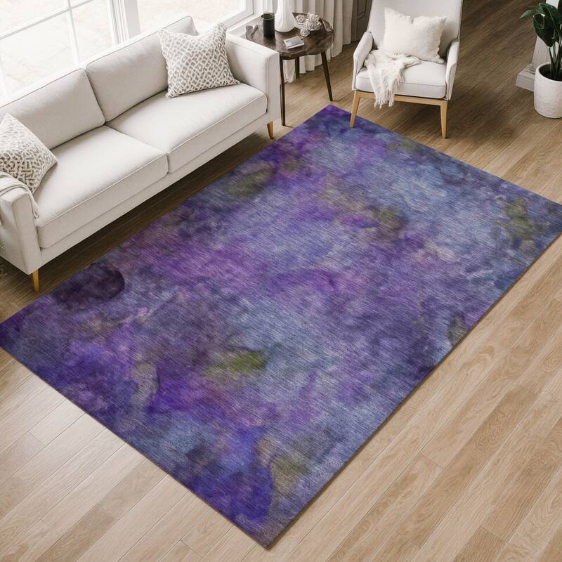 Machine Washable Indoor/ Outdoor Abstract Contemporary Chantille Rug