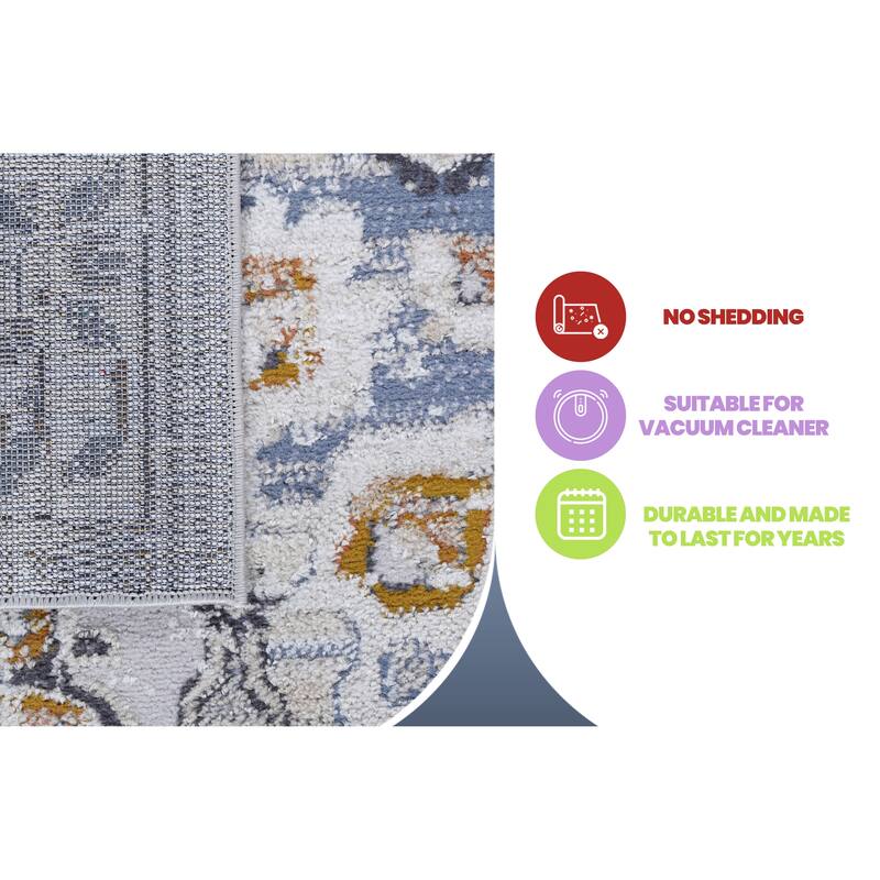 LOOM & LUXE Collection Cream/Gold/Medallion Non-Shedding Area Rug