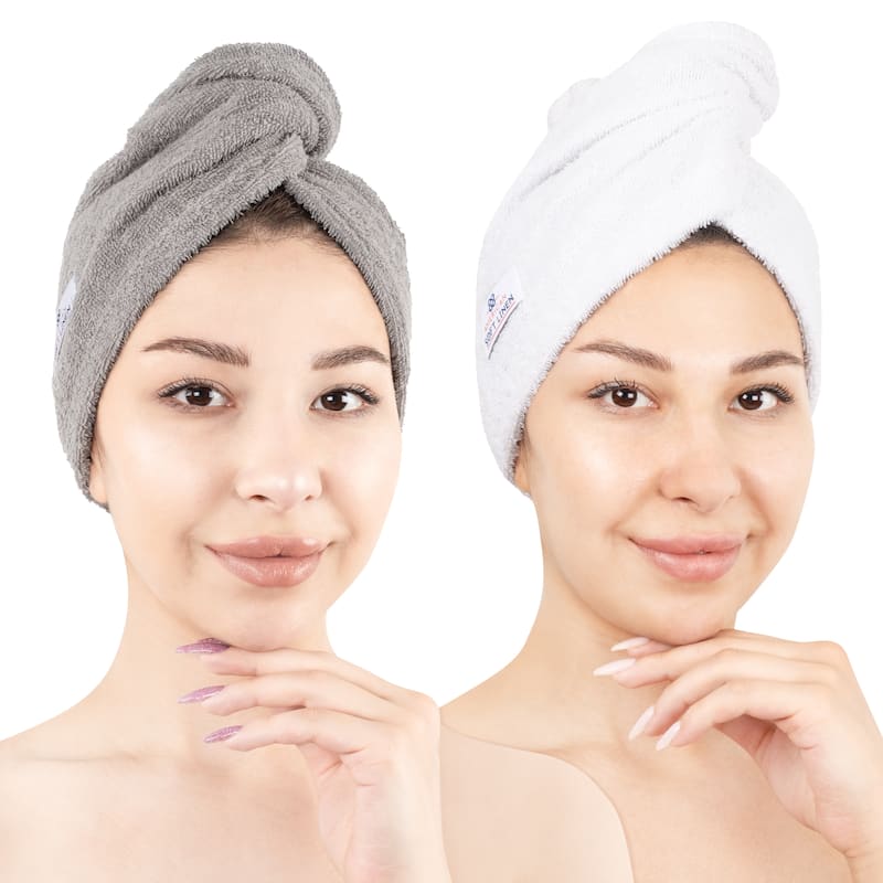 American Soft Linen 100% Cotton Hair Drying Towels for Women, Cotton Hair Turban Turkish Towel Wrap, Head Towel Cap for Hairs - Rockridge and White