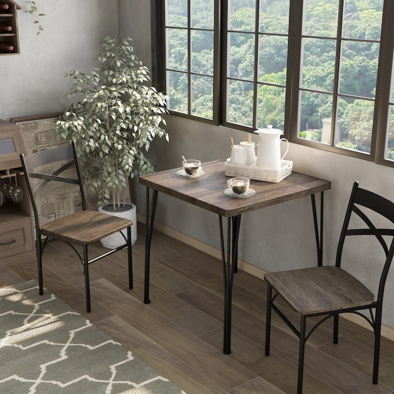Zath Industrial Metal Compact 3-Piece Square Dining Table Set by Furniture of America - Antique Brown