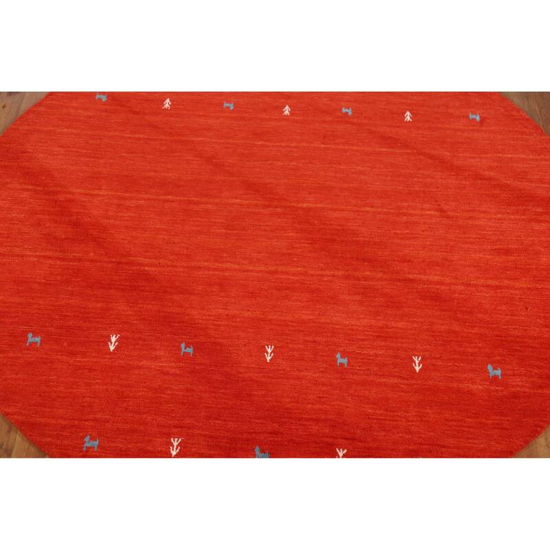 Hand Knotted Oriental 100% Wool Carpet Tribal Animal Pictorial Oranges & Rust Gabbeh Area Rug - 6' 6'' X 6' 6''