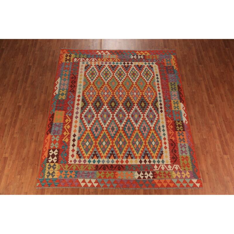 Kilim Oriental Area Rug Hand-Woven Wool Carpet - 8'2" x 9'8"
