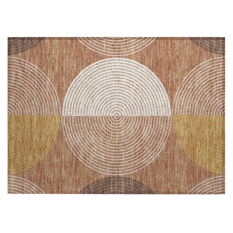 Machine Washable Indoor/ Outdoor Casual Circles Chantille Rug
