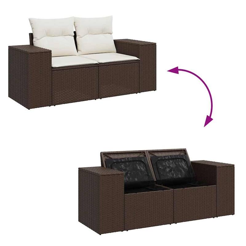 vidaXL Patio Sofa Set with Cushions Outdoor Furniture 4 Piece Poly Rattan - 21.7 x 21.7 x 14.6