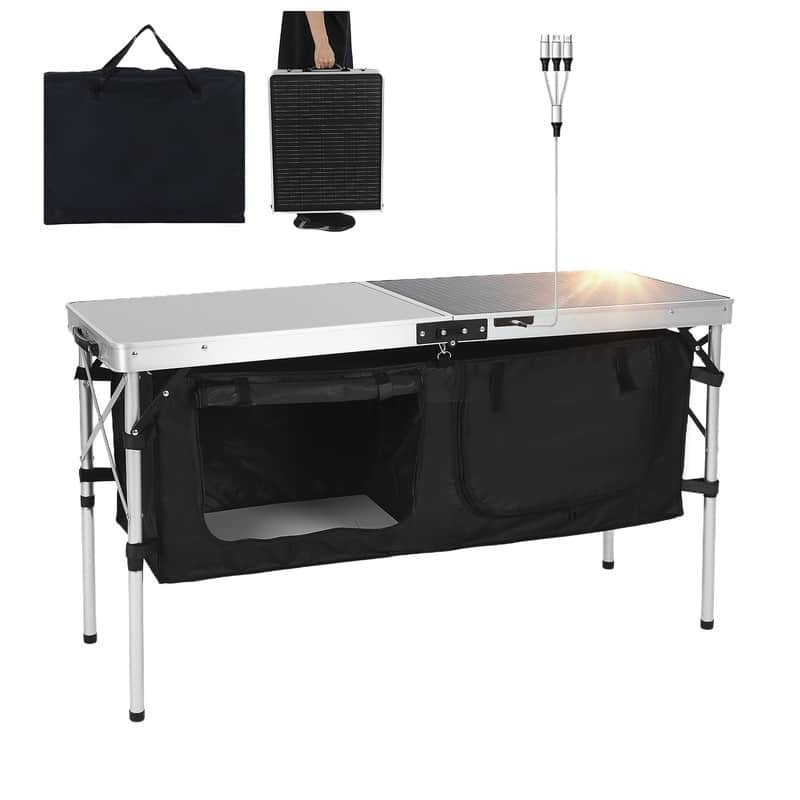 Folding Solar Camping Table with Storage, 45W Output & USB/Type-C Ports for Outdoor Cooking & Events