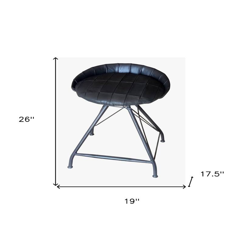 Leather Swivel Counter Stool with Black Iron Frame and Footrest - 17.5” x 19” x 26” (D x W x H)