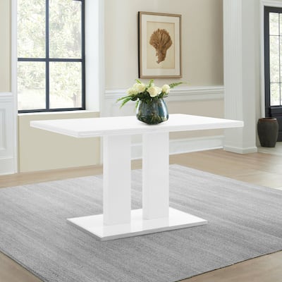Modern White Lacquer and Chrome 51" Rectangular Dining Table with Pedestal Base