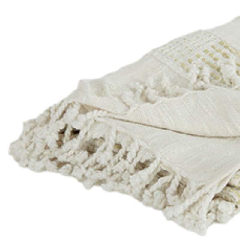 HomeRoots Natural Woven Cotton Throw Blanket