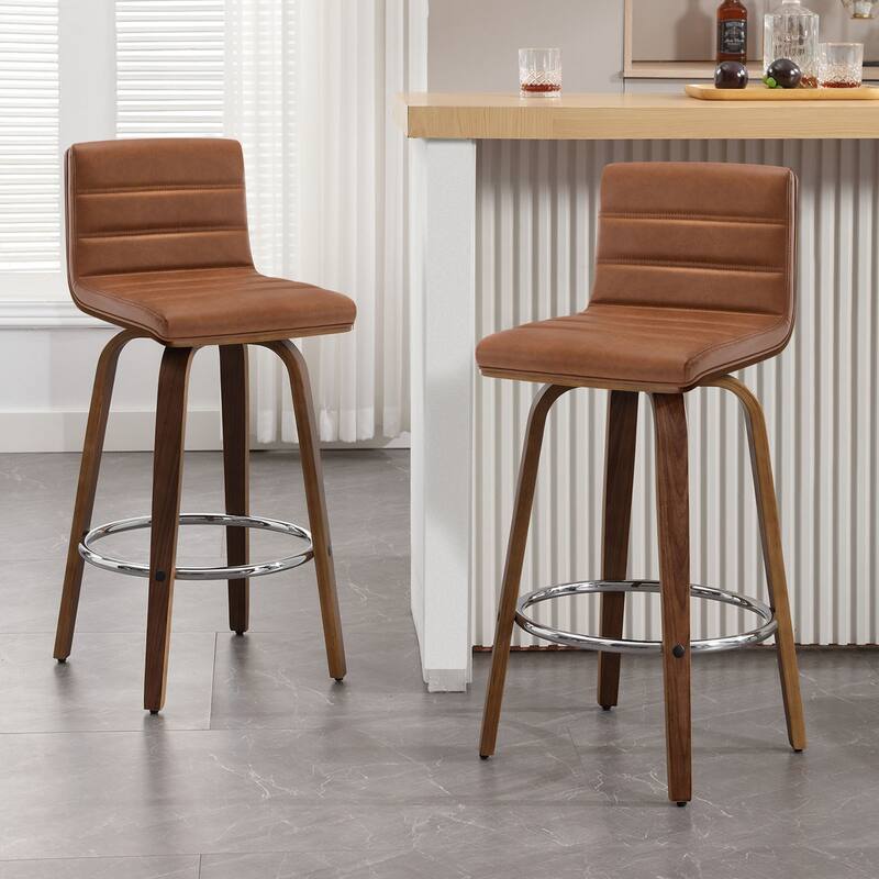 Faux Leather & Wood Swivel Bar Stools/ Counter Stool Set of 2