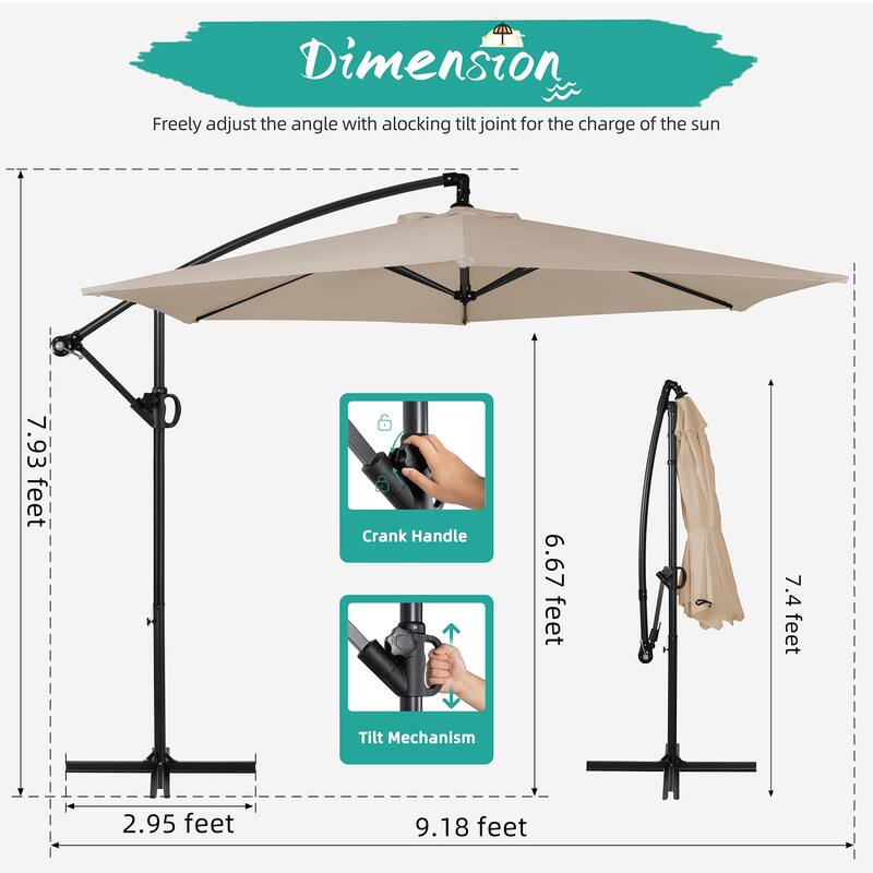 Futzca 9FT Outdoor Hanging Offset Patio Umbrella