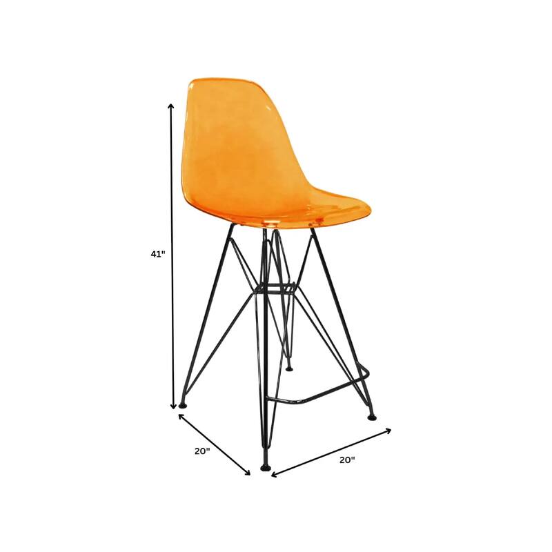 Cresco Acrylic Barstool in Brushed Black Steel Base with Ergonomic Seat, Footrest, & Floor Pads for Kitchen or Home Bar Set of 2