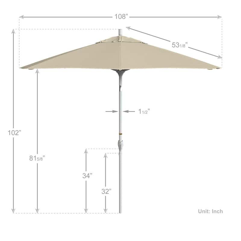 California Umbrella 9' Round Crank Lift Push Button Tilt White Aluminum Patio Umbrella with Pacifica Pacific Blue Fabric