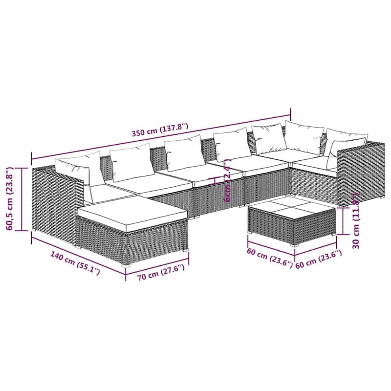 vidaXL Patio Lounge Set Outdoor Sectional Sofa Set Table Garden Poly Rattan - 27.6" x 27.6" x 23.8"