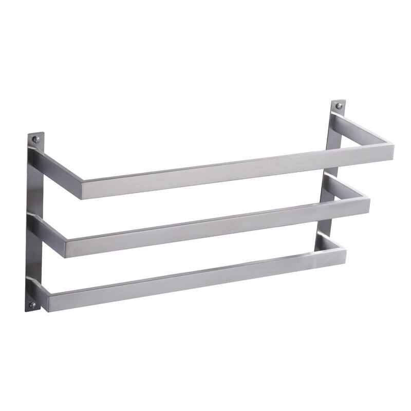 WOWOW Modern Wall-Mounted Stainless Steel Tiered Three-Tier Towel Rack - 24 in. - Brushed Nickel