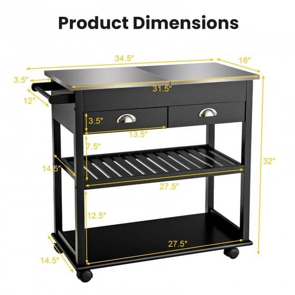Stainless Steel Mobile Kitchen Trolley Cart With Drawers & Casters 34