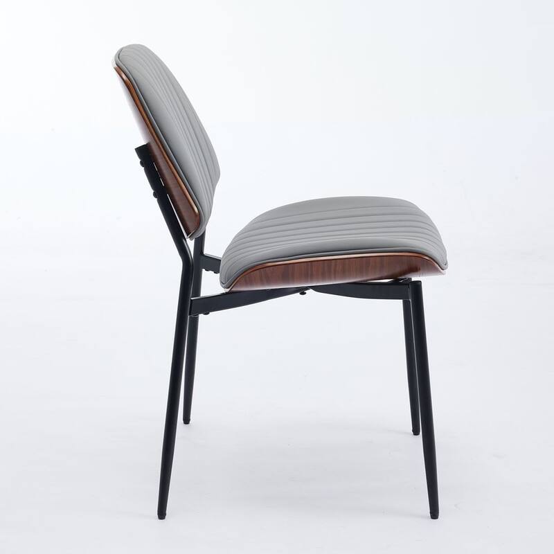 Retro Linen Dining Chairs Set of 2, Bentwood Back with Metal Legs