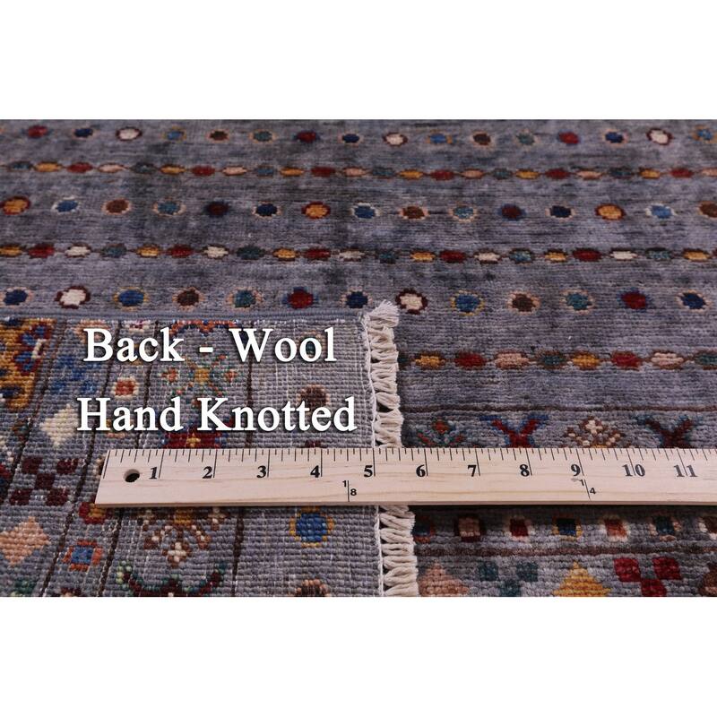 Golden Nile Grey Khorjin Persian Gabbeh Hand Knotted Wool Rug - 2' 9" X 4' 4"